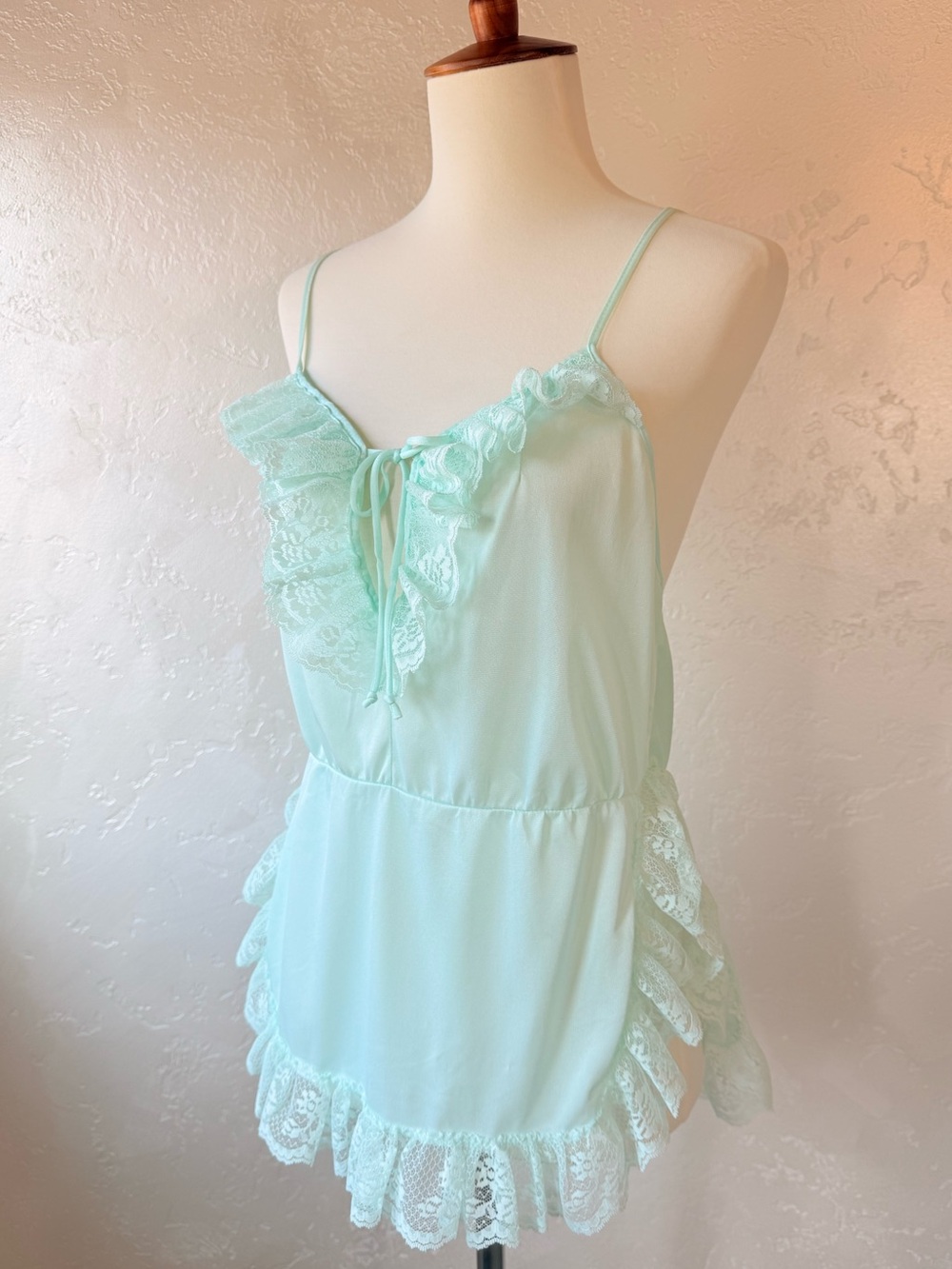 Vintage  Seafoam Nylon Lace Camisole Top | Made in USA | Small 8-10